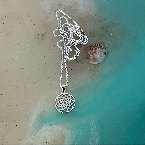 Sterling Silver Mandala Necklace, Boho Necklace, Silver Chain, Flower Necklace - Picture 11 of 15